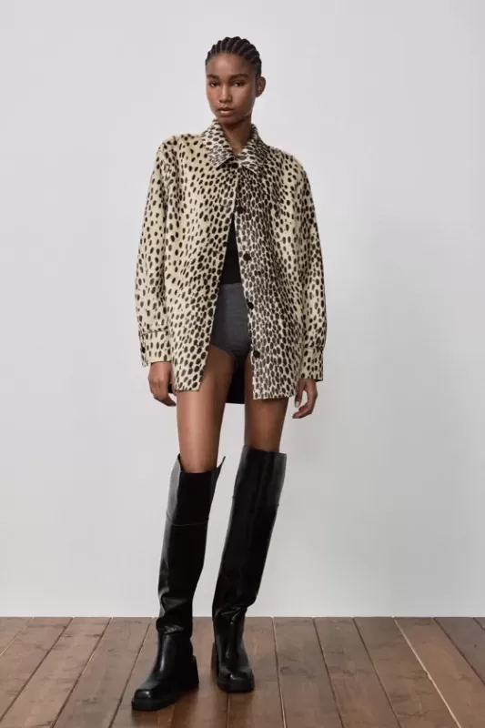 Faux fur jacket with animalistic print