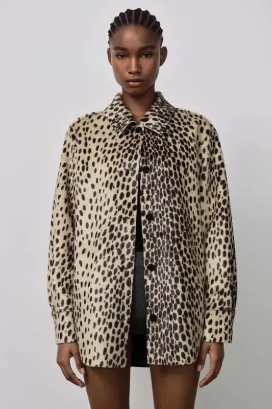 Faux fur jacket with animalistic print