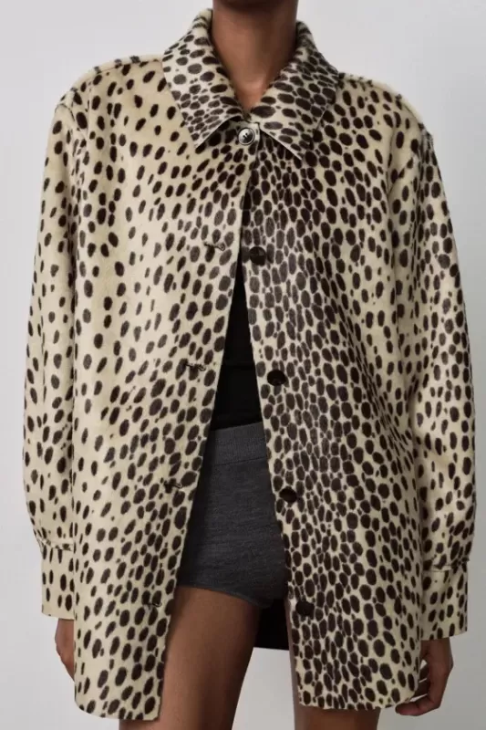 Faux fur jacket with animalistic print