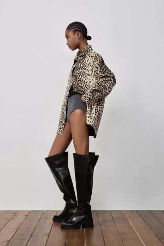 Faux fur jacket with animalistic print