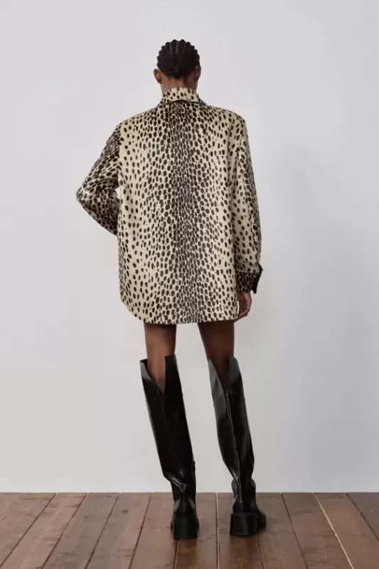 Faux fur jacket with animalistic print