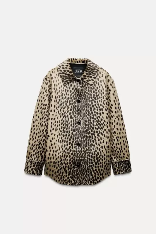 Faux fur jacket with animalistic print