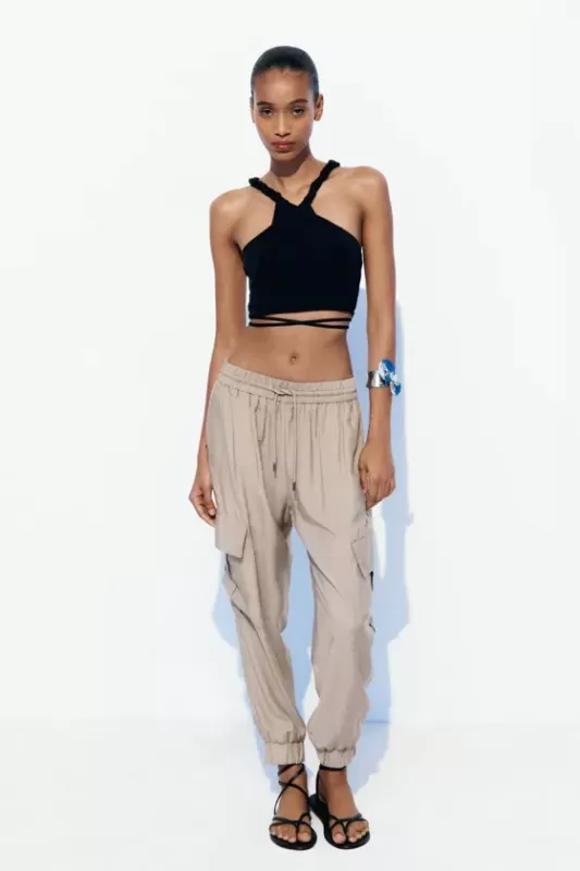 Cargo pants with elasticized waistband