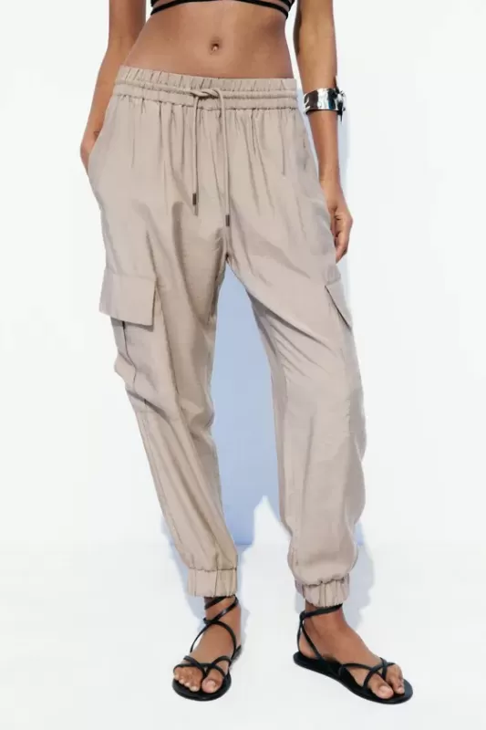 Cargo pants with elasticized waistband