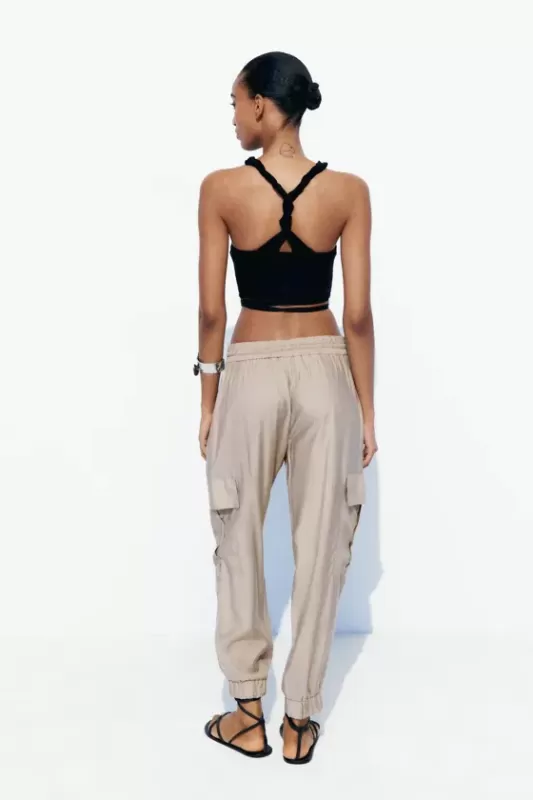 Cargo pants with elasticized waistband