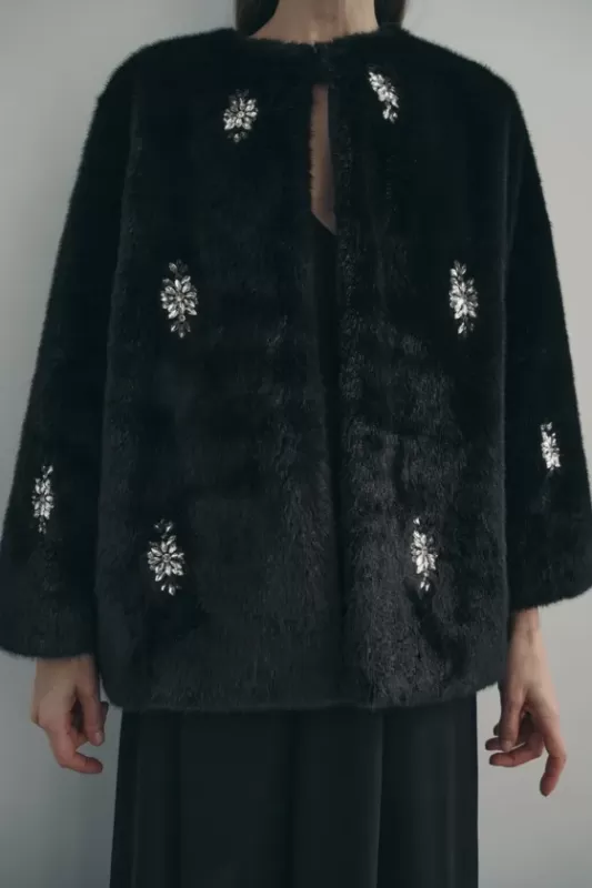 Faux fur coat with rhinestones