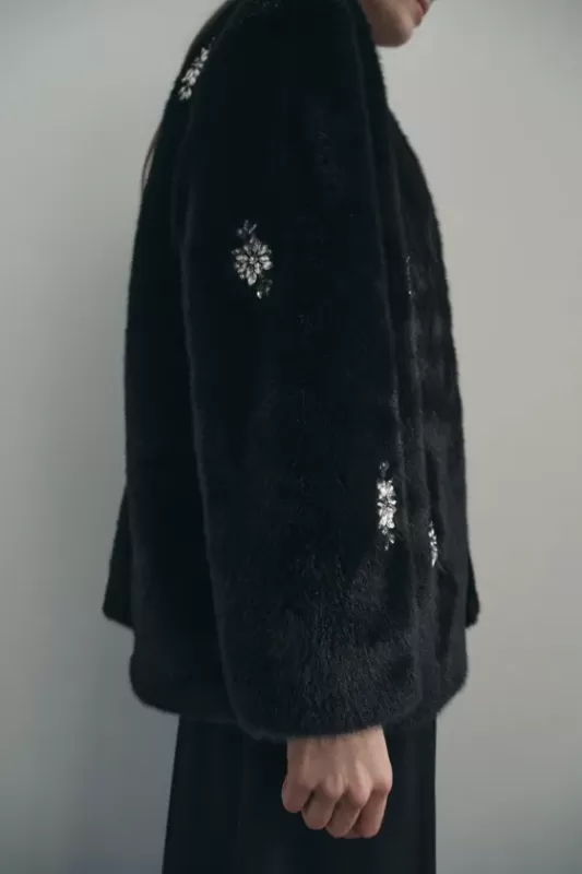 Faux fur coat with rhinestones