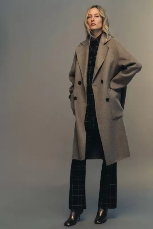 Long double-breasted wool-blend coat