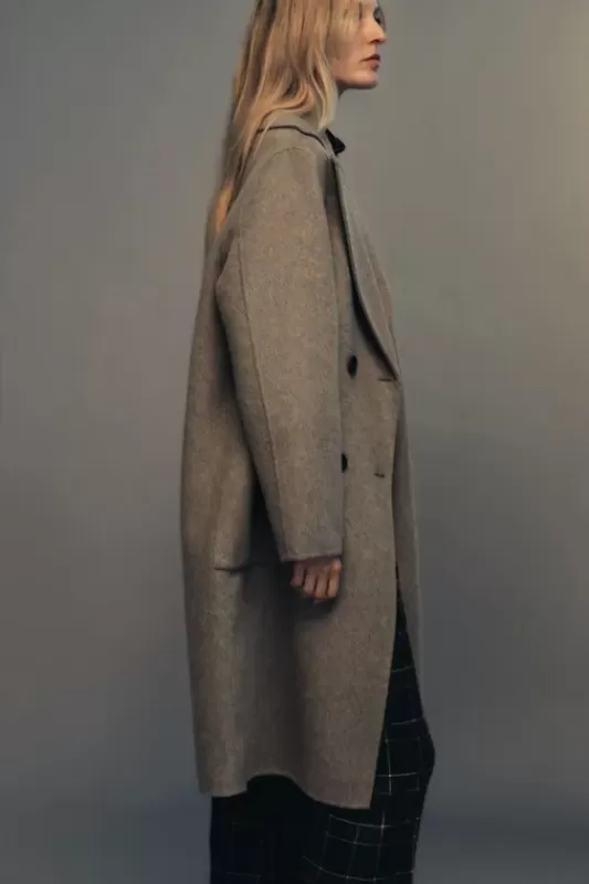 Long double-breasted wool-blend coat