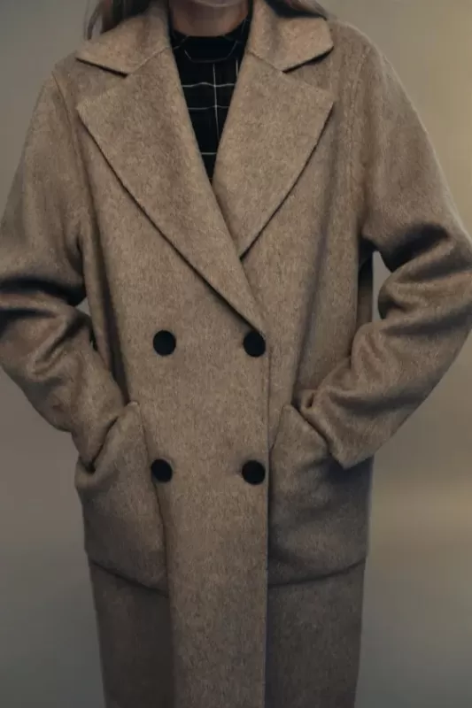 Long double-breasted wool-blend coat