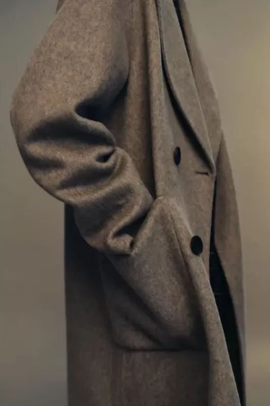 Long double-breasted wool-blend coat