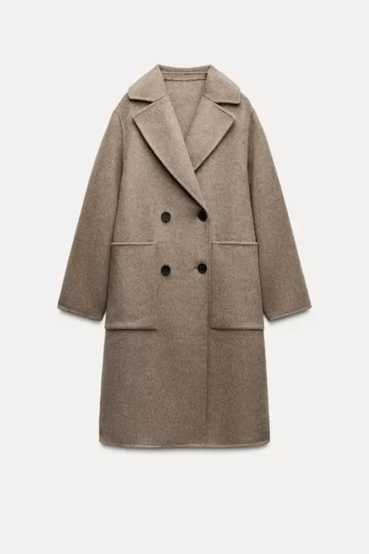 Long double-breasted wool-blend coat