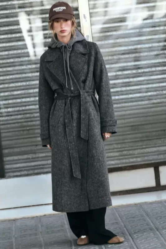 Double-breasted wool blend coat