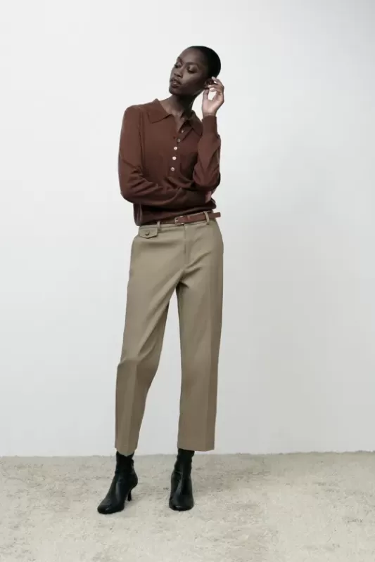 Straight pants with belt