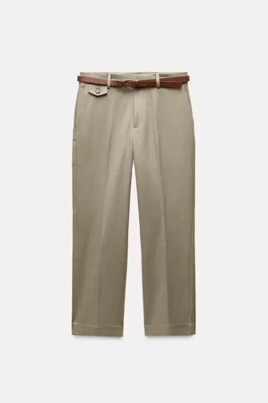 Straight pants with belt