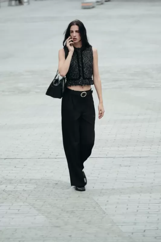 Wide leg pants with belt