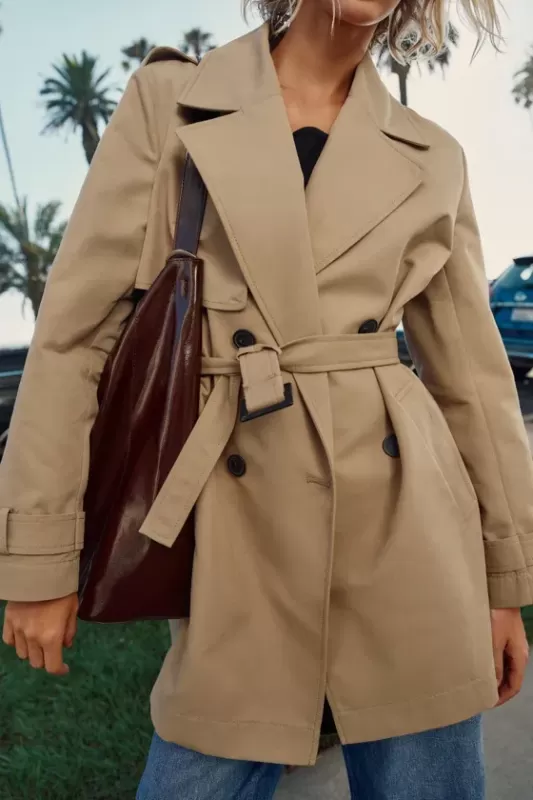 Double-breasted trench coat with belt