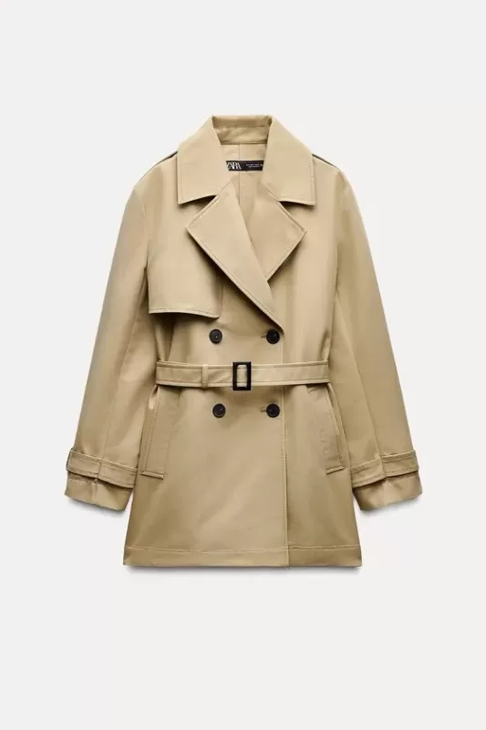 Double-breasted trench coat with belt