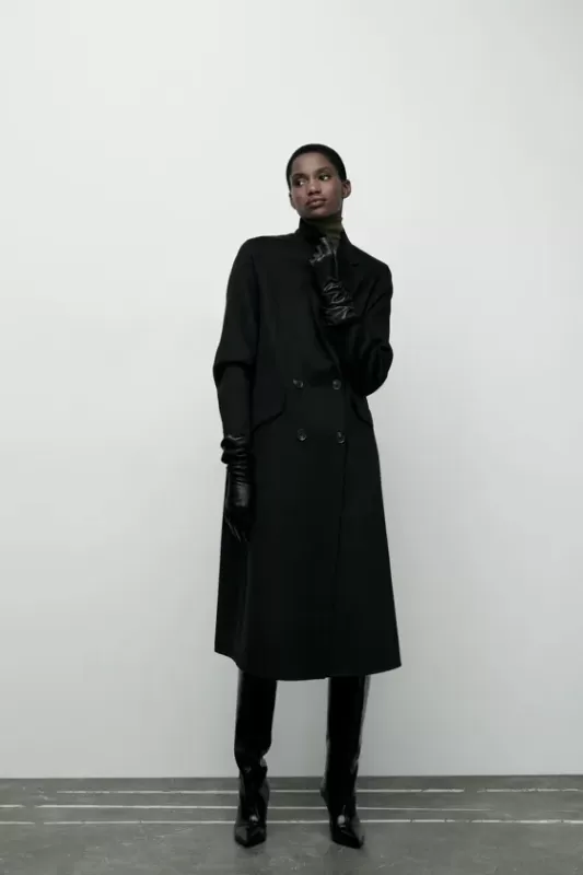 Double-breasted wool blend overcoat