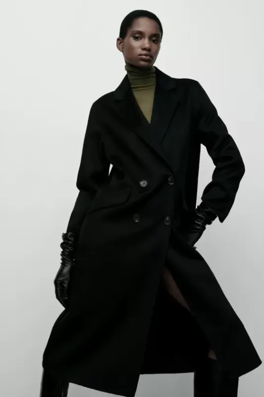 Double-breasted wool blend overcoat