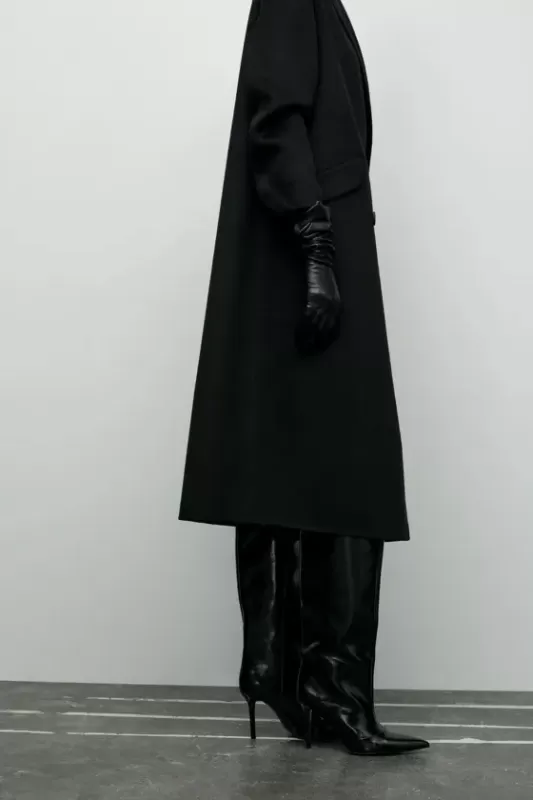 Double-breasted wool blend overcoat