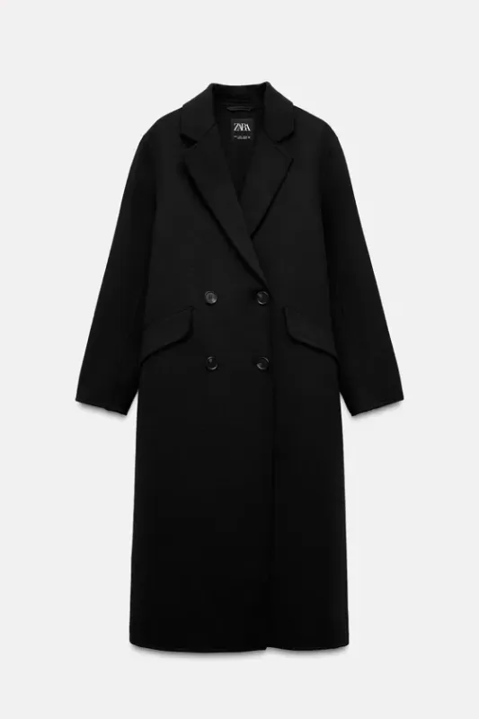 Double-breasted wool blend overcoat