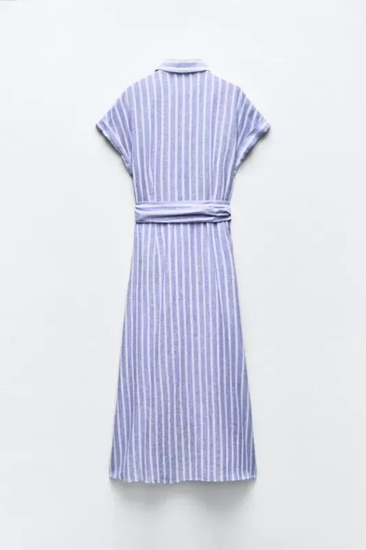 Striped linen blend midi shirt dress