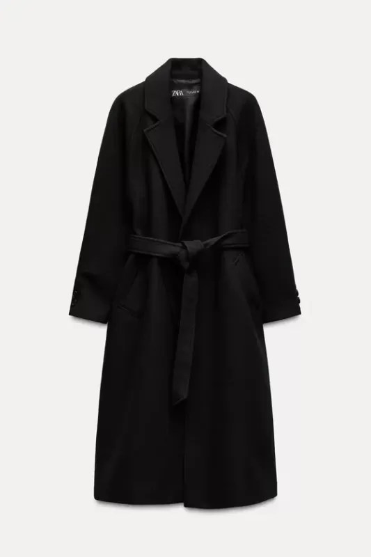 Long coat made of blended wool with belt