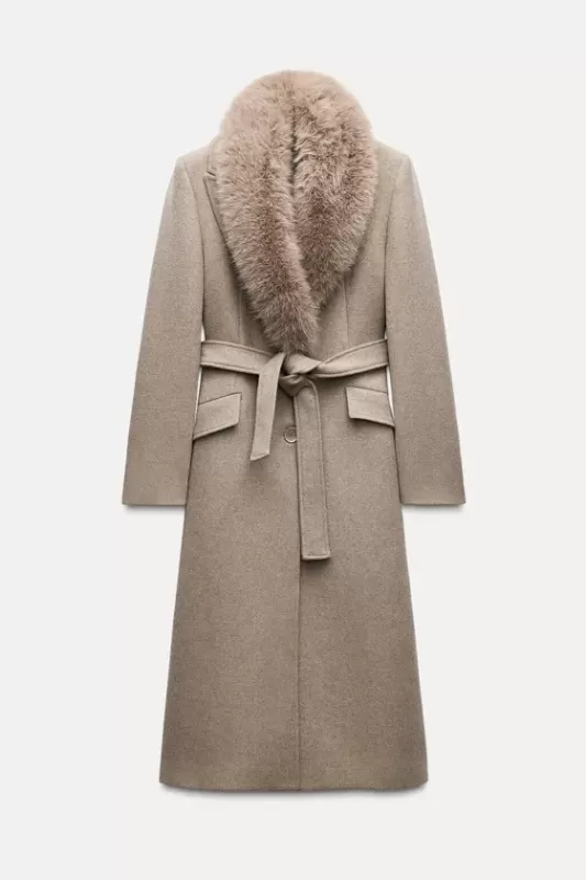 Wool blend coat with faux fur collar