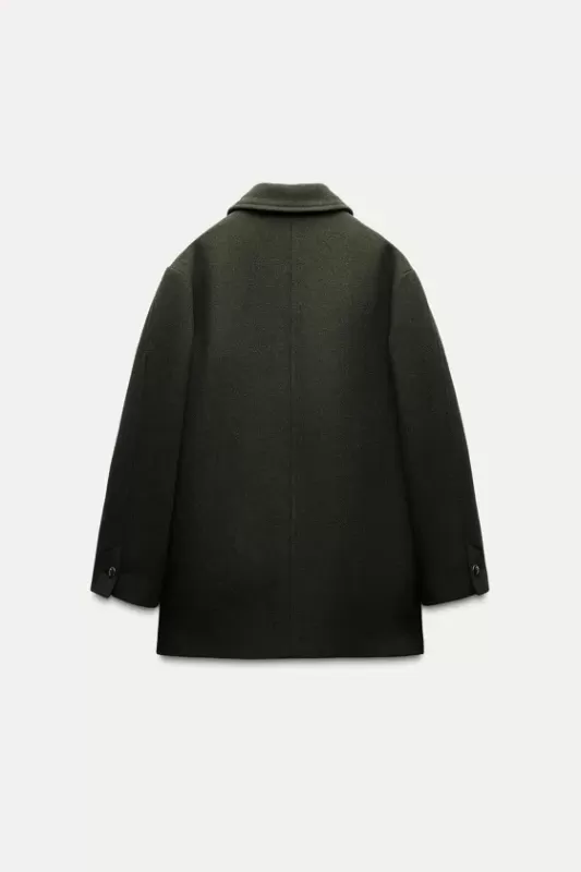 Cropped double-breasted wool blend coat