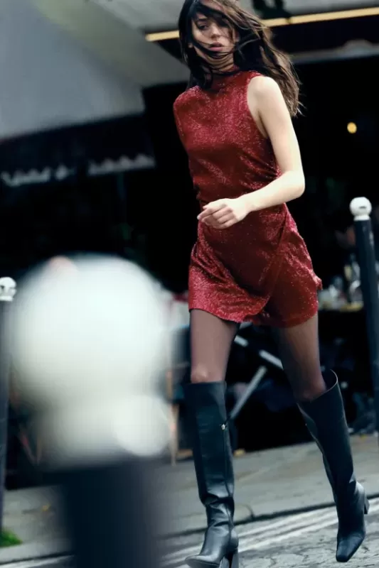 Asymmetrical mini dress with sequins