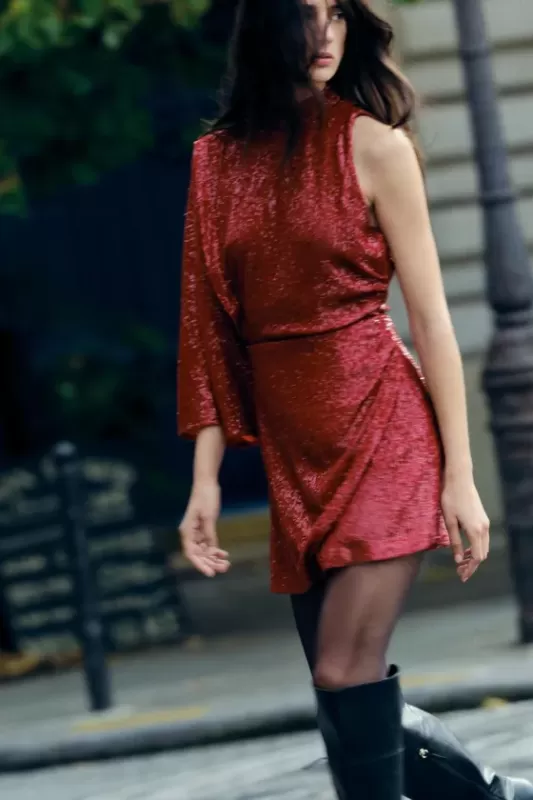 Asymmetrical mini dress with sequins