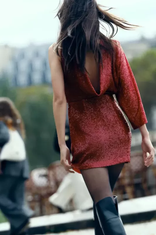 Asymmetrical mini dress with sequins