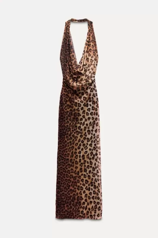 Semi-transparent dress with animalistic print