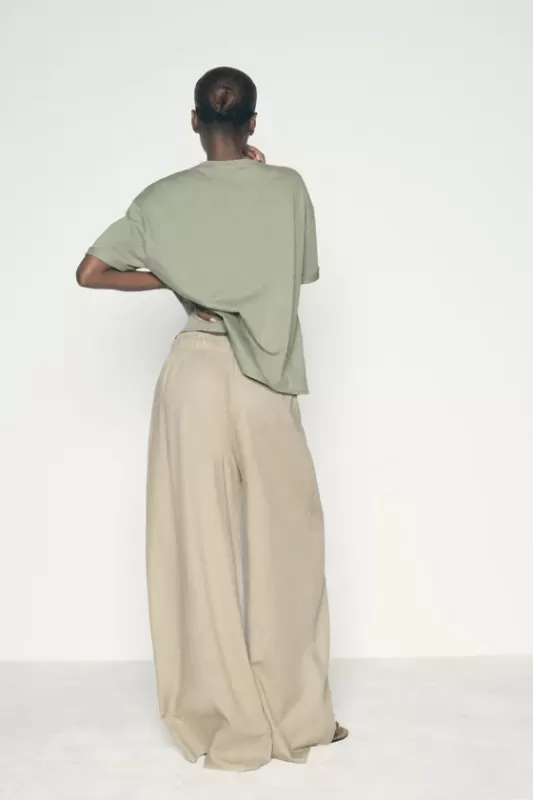 Blended linen pants with wide pant legs