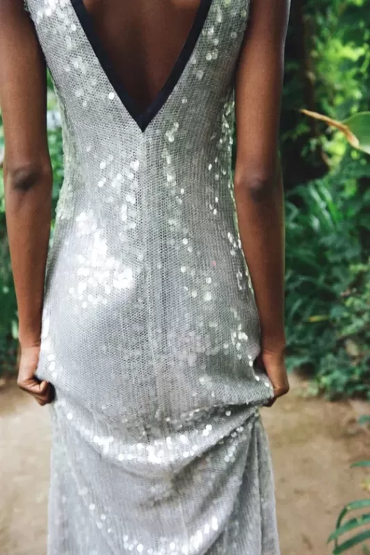 Mesh dress with sequins