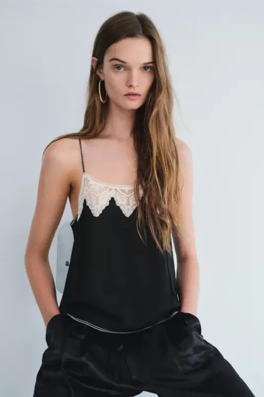 Lingerie style top with lace - ZW COLLECTION