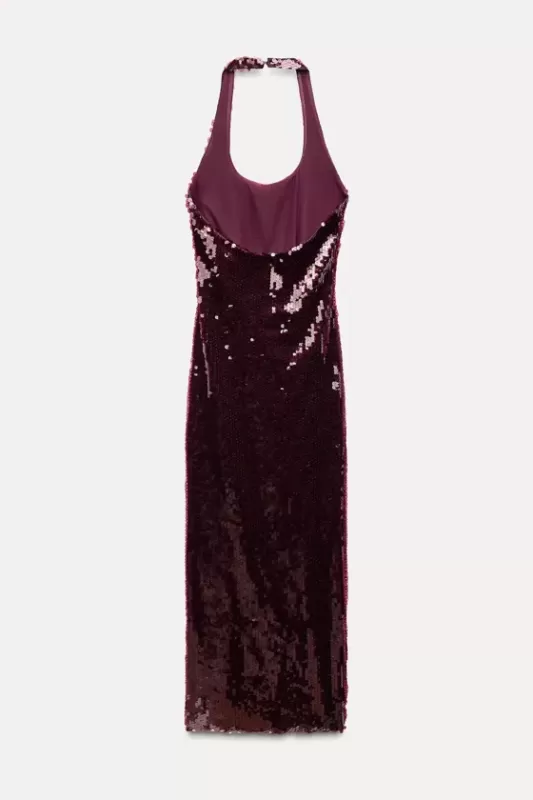 Dress with halter neckline and sequins