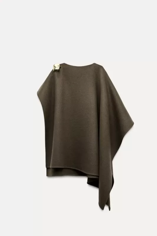 Blended wool cape with brooch - ZW COLLECTION