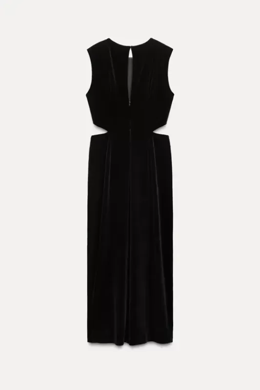 Velvet midi dress with buckle