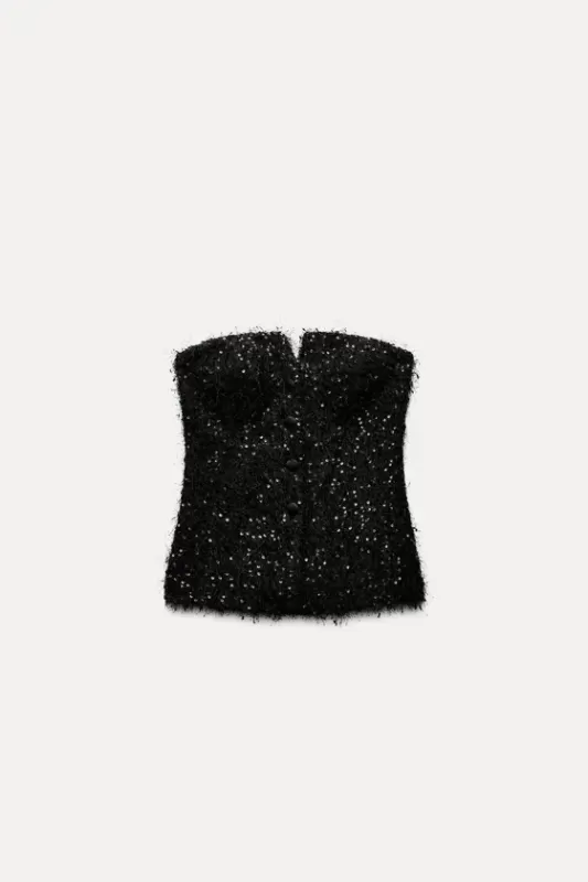 Top bustier with fringe and sequins