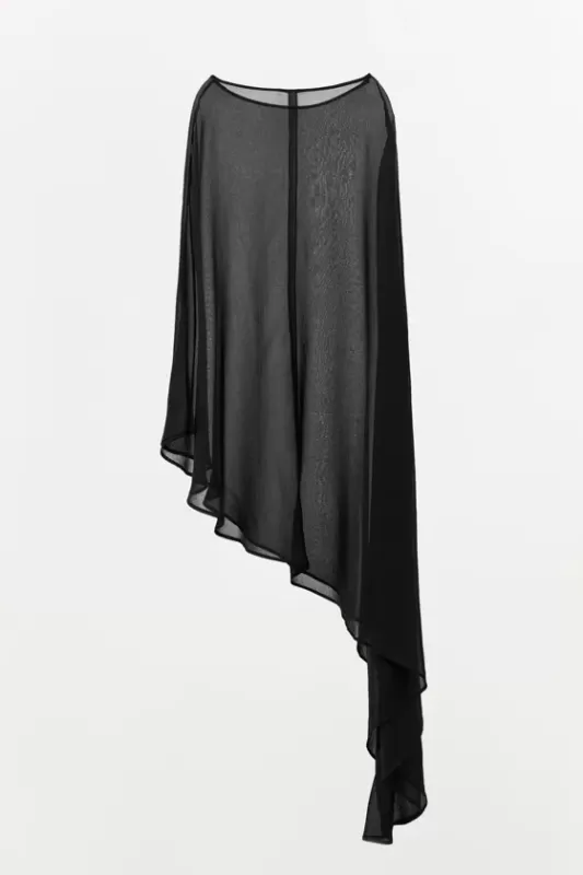 Semi-transparent asymmetrical cape