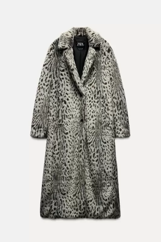 Faux fur coat with animalistic pattern